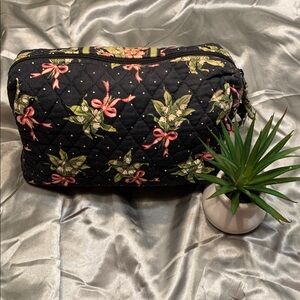🌹VINTAGE Vera Bradley • Black Patterned Quilted Makeup Cosmetics Toiletries Bag